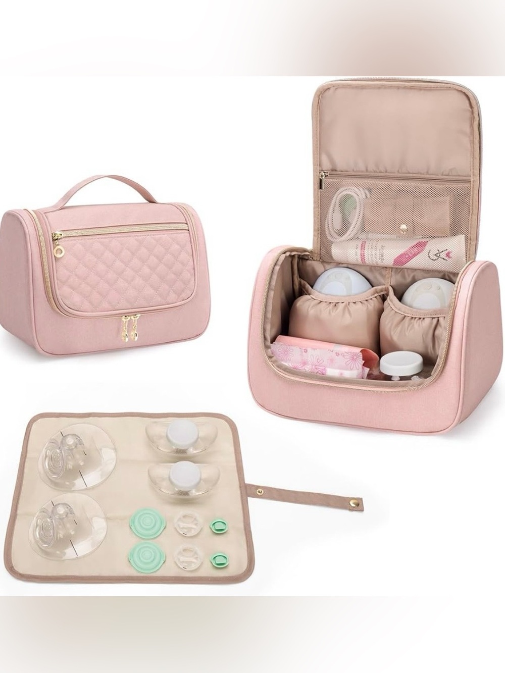 Blush Pink Quilted Breast Pump Bag